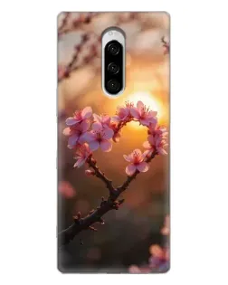 Чехол для Sony Xperia 1 с картинкой «Розовый цвет сердце на фоне заката» Чехол для Sony Xperia 1 с картинкой «Розовый цвет сердце на фоне заката»