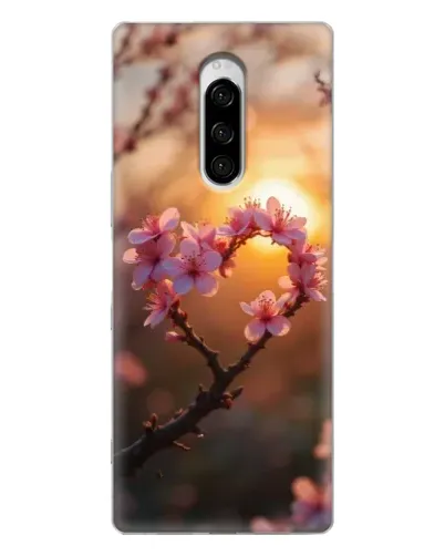 Чехол для Sony Xperia 1 с картинкой «Розовый цвет сердце на фоне заката»