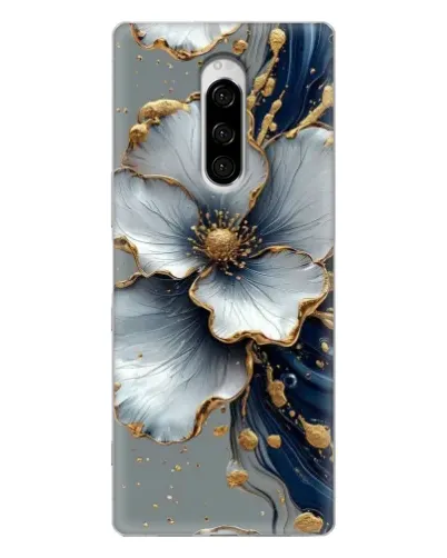 Чехол для Sony Xperia 1 с картинкой «Белый цветок и золотой флюид» Чехол для Sony Xperia 1 с картинкой «Белый цветок и золотой флюид»