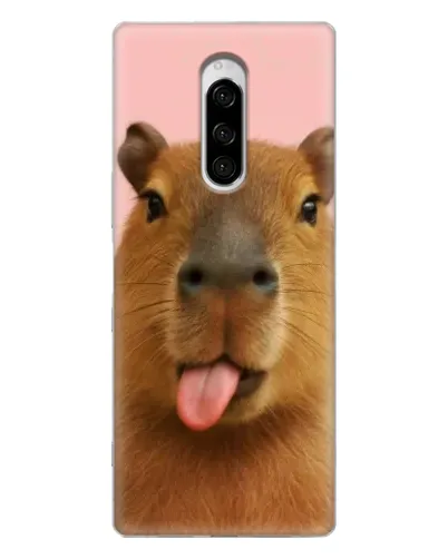 Чехол для Sony Xperia 1 с картинкой «Капибара с языком»