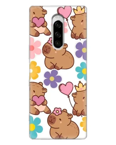 Чехол для Sony Xperia 1 с картинкой «Цветочный паттерн капибар»