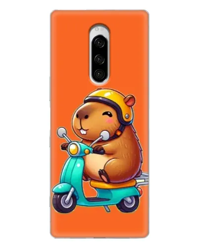 Чехол для Sony Xperia 1 с картинкой «Капибара на скутере»