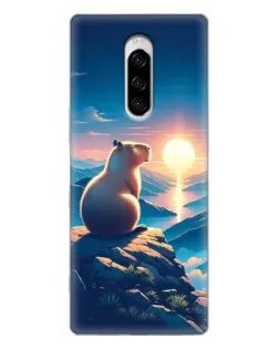 Чохол для Sony Xperia 1 з картинкою «Захід сонця з капібарою»