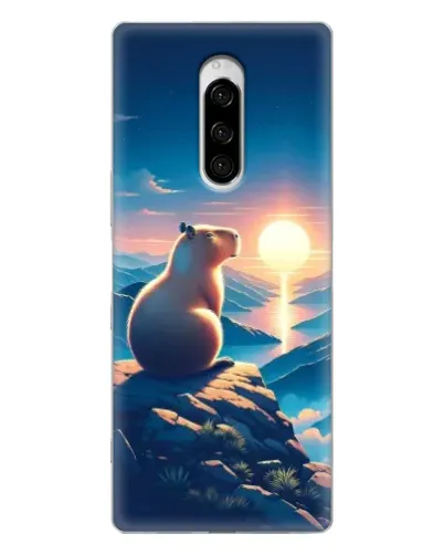 Чехол для Sony Xperia 1 с картинкой «Закат солнца с капибарой»