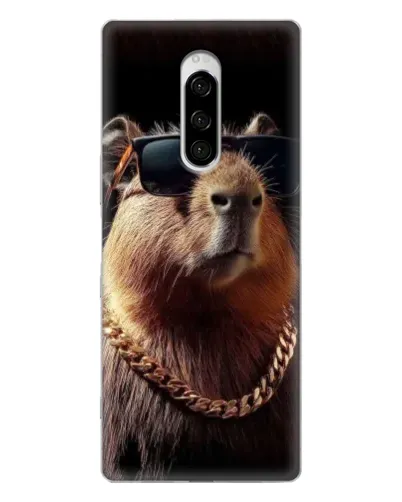 Чехол для Sony Xperia 1 с картинкой «Капибара золотая цепь»