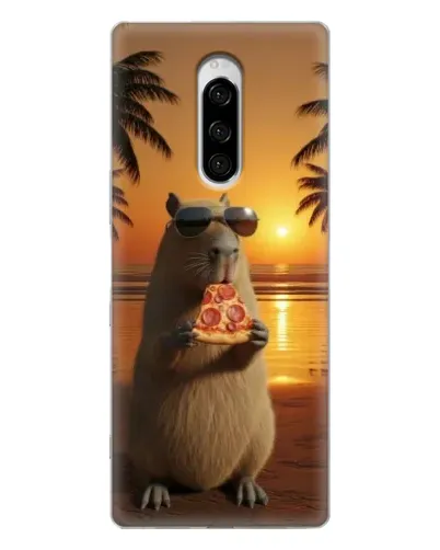 Чехол для Sony Xperia 1 с картинкой «Капибара с пиццей»