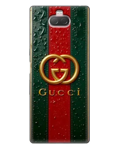 Чехол для Sony Xperia 10 с картинкой «Gucci — фирменная полоса и золото» Чехол для Sony Xperia 10 с картинкой «Gucci — фирменная полоса и золото»