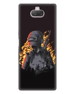 Чехол для Sony Xperia 10 с картинкой «PUBG — огненный силуэт»