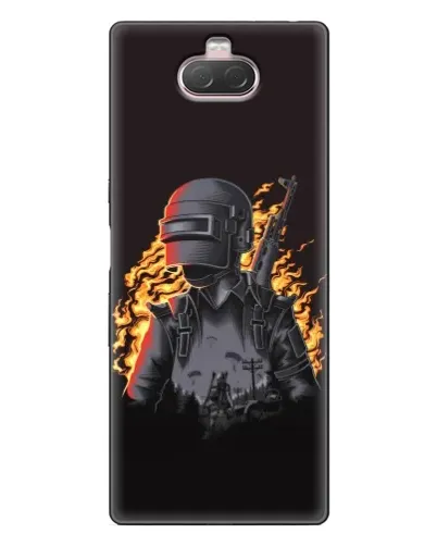 Чехол для Sony Xperia 10 с картинкой «PUBG — огненный силуэт»