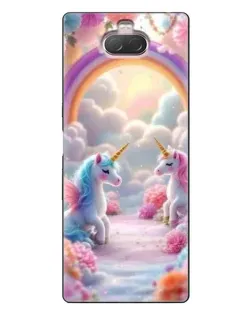 Чехол для Sony Xperia 10 с картинкой «Радуга и единороги»