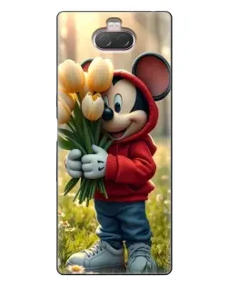 Чехол для Sony Xperia 10 с картинкой «Микки с тюльпанами»