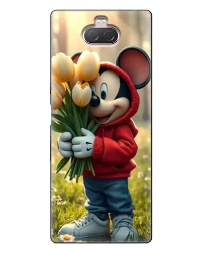 Чехол для Sony Xperia 10 с картинкой «Микки с тюльпанами»