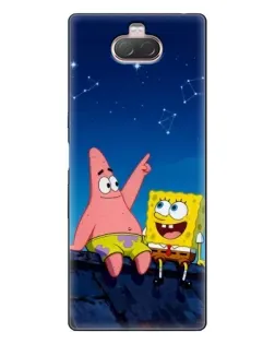 Чехол для Sony Xperia 10 с картинкой «Губка Боб и Патрик ночью»
