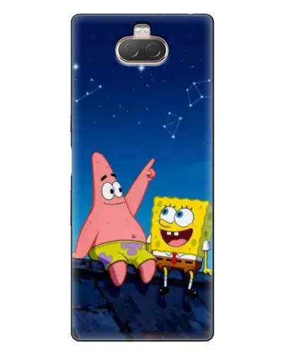 Чехол для Sony Xperia 10 с картинкой «Губка Боб и Патрик ночью»