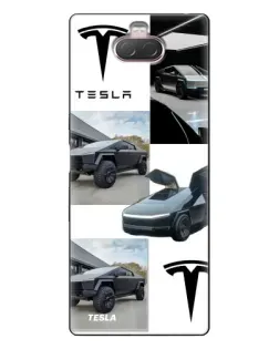 Чохол для Sony Xperia 10 з картинкою «Колаж Cybertruck Tesla»