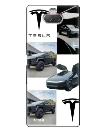 Чохол для Sony Xperia 10 з картинкою «Колаж Cybertruck Tesla»