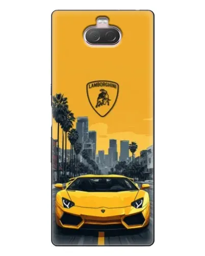 Чохол для Sony Xperia 10 з картинкою «Жовтий Lamborghini місто»