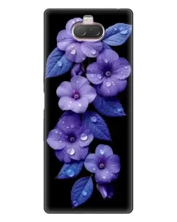 Чохол для Sony Xperia 10 з картинкою «Фіолетові квіти з росою»