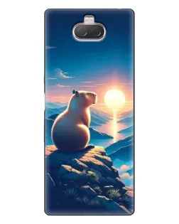 Чохол для Sony Xperia 10 з картинкою «Захід сонця з капібарою»