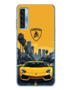 Чохол для TCL 20L Plus з картинкою «Жовтий Lamborghini місто»