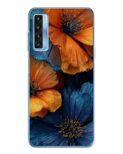 Чохол для TCL 20L Plus з картинкою «Яскрава синьо-помаранчева флора»