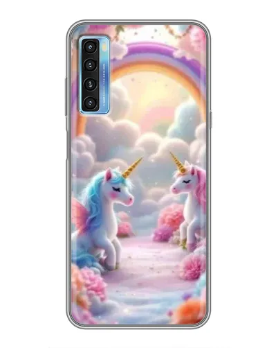 Чехол для TCL 20L с картинкой «Радуга и единороги»