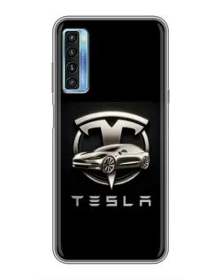 Чохол для TCL 20L з картинкою «Tesla — срібне авто»