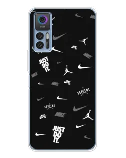 Чехол для TCL 30 Plus с картинкой «Nike Black Pattern»