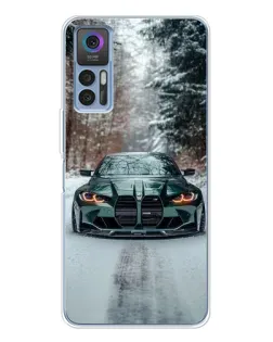 Чехол для TCL 30 Plus с картинкой «BMW в зимнем лесу»