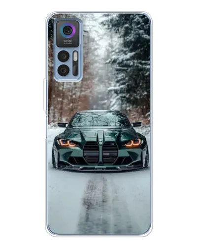 Чехол для TCL 30 Plus с картинкой «BMW в зимнем лесу»