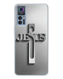 Чехол для TCL 30 Plus с картинкой «Металлический крест Jesus»