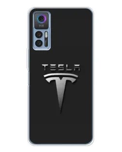 Чехол для TCL 30 Plus с картинкой «Стальной логотип Tesla»