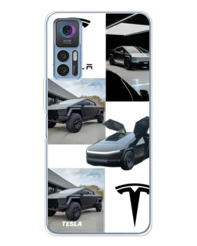 Чехол для TCL 30 Plus с картинкой «Коллаж Cybertruck Tesla»