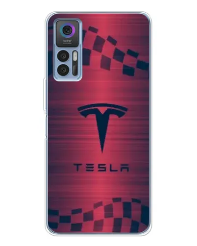 Чехол для TCL 30 Plus с картинкой «Тесла красный карбон»