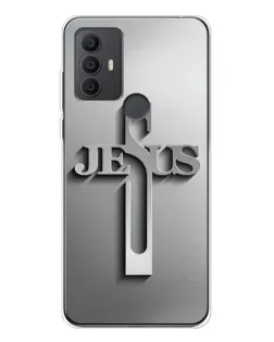 Чехол для TCL 30 SE с картинкой «Металлический крест Jesus»