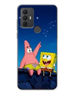 Чехол для TCL 30 SE с картинкой «Губка Боб и Патрик ночью»