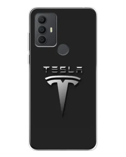 Чехол для TCL 30 SE с картинкой «Стальной логотип Tesla»