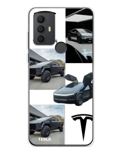 Чехол для TCL 30 SE с картинкой «Коллаж Cybertruck Tesla»