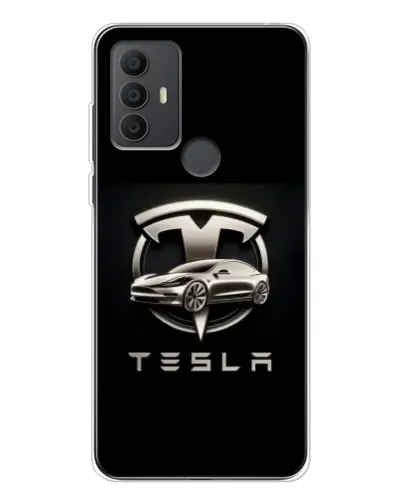 Чехол для TCL 30 SE с картинкой «Tesla — серебристое авто»