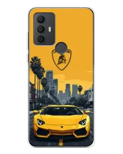 Чехол для TCL 30 SE с картинкой «Желтый Lamborghini город»