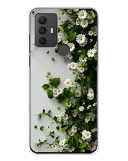 Чехол для TCL 30 SE с картинкой «Ветка мелких белых цветов»