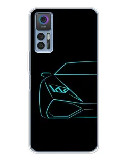 Чохол для TCL 30 з картинкою «Блакитний силует Lamborghini»