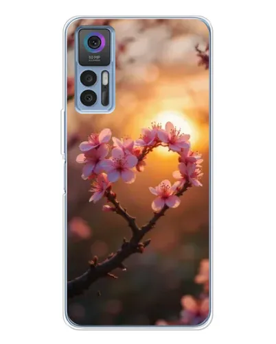 Чехол для TCL 30 с картинкой «Розовый цвет сердце на фоне заката»