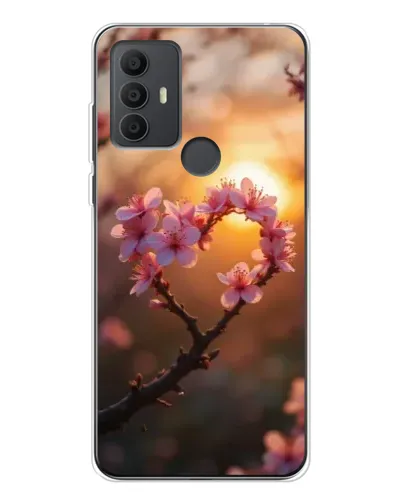 Чохол для TCL 306 з картинкою «Рожевий цвіт  сердечко на тлі заходу»