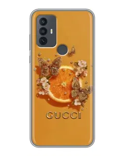 Чехол для TCL 30E с картинкой «Gucci — золотые бабочки»