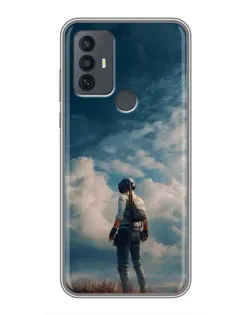 Чехол для TCL 30E с картинкой «Герой PUBG на скале»