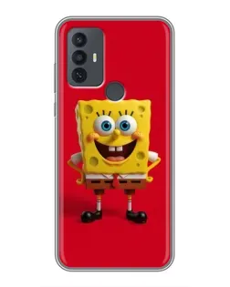 Чехол для TCL 30E с картинкой «Спанч Боб на красном»