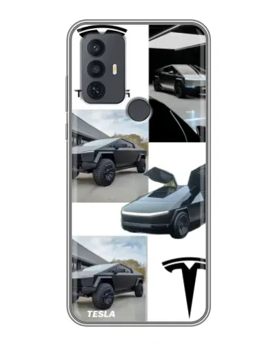 Чохол для TCL 30E з картинкою «Колаж Cybertruck Tesla»