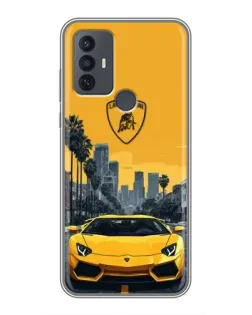 Чохол для TCL 30E з картинкою «Жовтий Lamborghini місто»