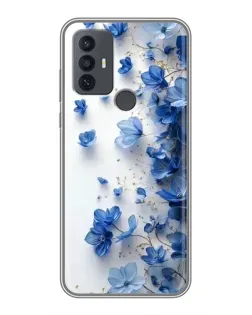 Чехол для TCL 30E с картинкой «Голубой цветочный каскад»